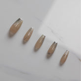 Vibeficant Progel Pastel Glitter Handmade Gel Press on Nails Medium Coffin Silver Swirl Design